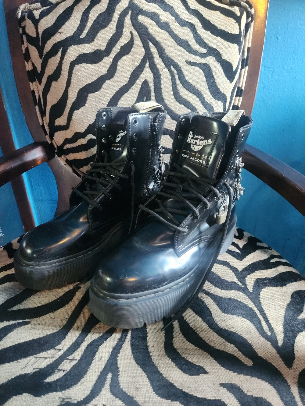 Dr. Martens Black Patent Platform Lace-Up Boots